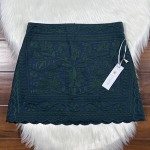 J.Marie Women's Size XS Blue Green Floral Embroidered Paige Mini A-Line Skirt